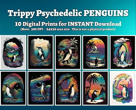 Trippy Psychedelic Penguin Wall Art Print 10 Pcs Vintage Etsy