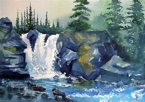 Waterfall Original Watercolor Painting Landscape Watercolor