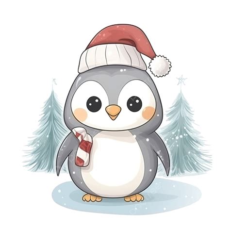 Christmas Greeting Card With A Cute Penguin And The Inscription Merry