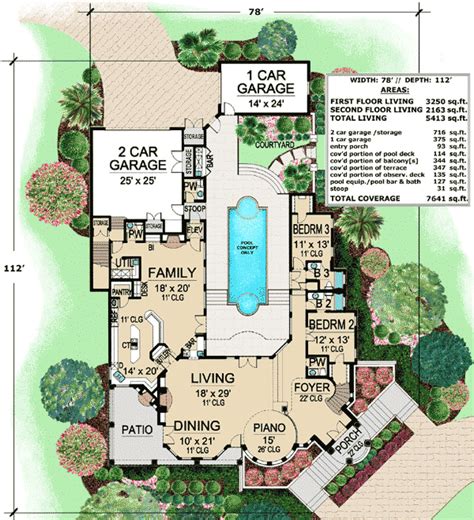 Courtyard Pool Home Plans House Decor Concept Ideas