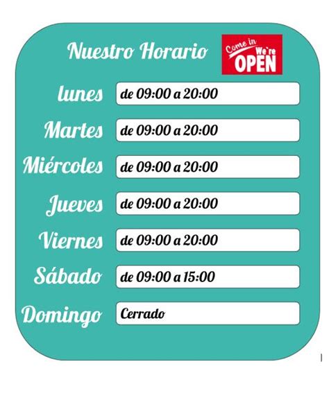 Plantilla De Horario Comercial En Word Carteles Gratuitos