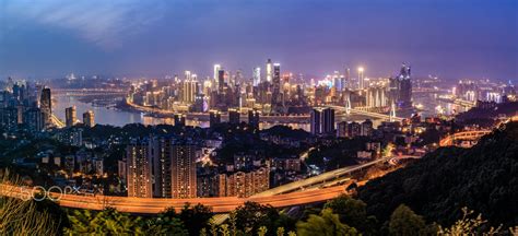 Panoramic View Of Chongqing Night From Yikeshu Park Of South Mountain