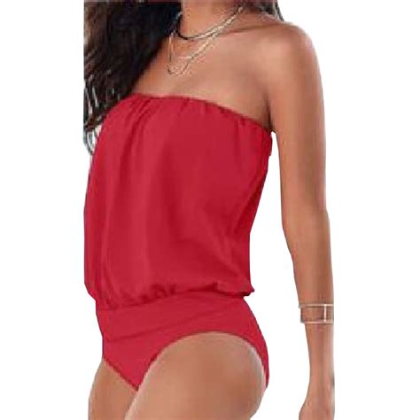 two piece strapless sexy red bikini maillot de bain swimwear swimsuit plus size women bothing