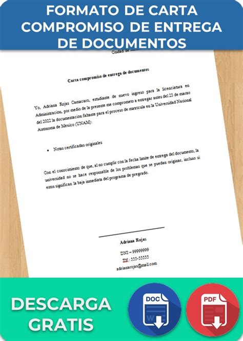 Carta Compromiso Entrega De Documentos Ejemplos Formatos