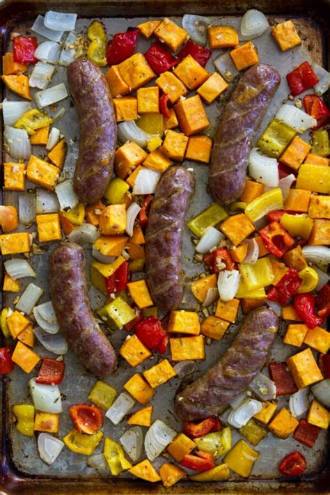 Sheet Pan Sausage And Peppers With Sweet Potatoes Taste And Tell