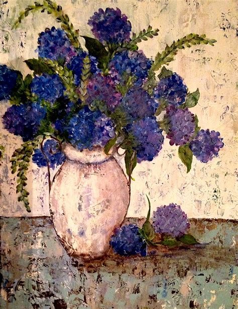 Original Work By Kim Rasche Blue Hydrangeas Acrylic With Modeling Paste