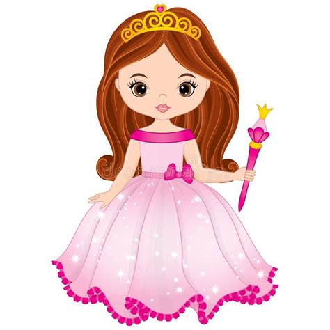 Vector Beautiful Princess With Magic Wand In Pink Dress Vector