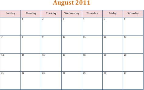 Printable Blank Pdf August 2011 Monthly Calendar Printable Blank Pdf