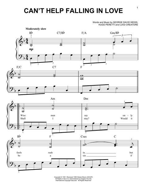 Can T Help Falling In Love Sheet Music By Elvis Presley Easy Piano