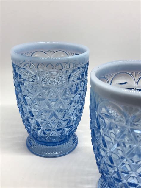 Imperial Glass Ohio Laced Edge Blue Opalescent Katy 9oz Etsy