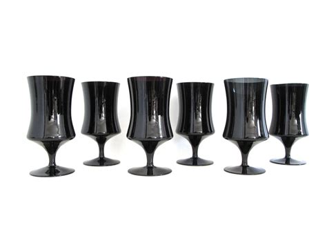 Six Mid Century Black Goblets Like New Etsy Goblet Black Glass Mid Century