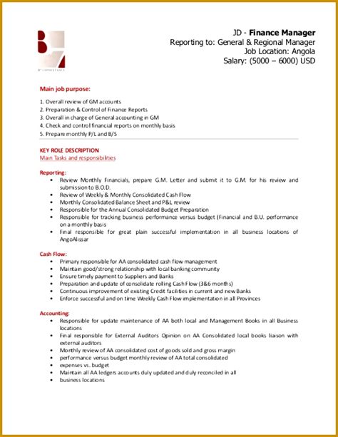 This free sample resume for a finance manager has an accompanying sample finance manager cover letter and sample finance manager job advertisement to help you put together a winning set yourself up for success with a professionally written resume see all resume experts. 7 Finance Executive Job Description Pdf | FabTemplatez