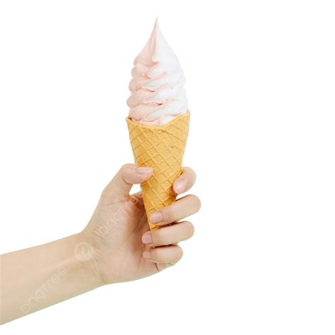 Ice Cream Cones Hd Transparent Holding Strawberry Cream Two Color Ice