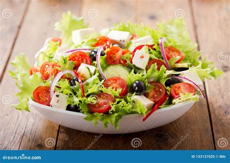 Bowl Of Fresh Salad With Vegetables And Greens Stock Image Image Of