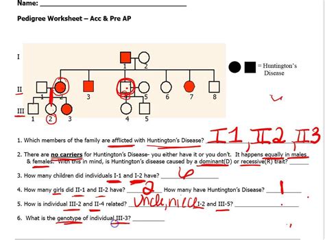 Pedigree Charts Worksheet Answer Key