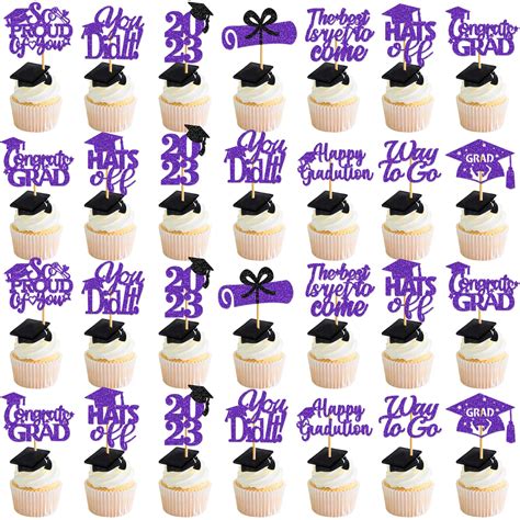 Buy Purple Graduation Cupcake Toppers 2023 Class Of 2023 Cupcake