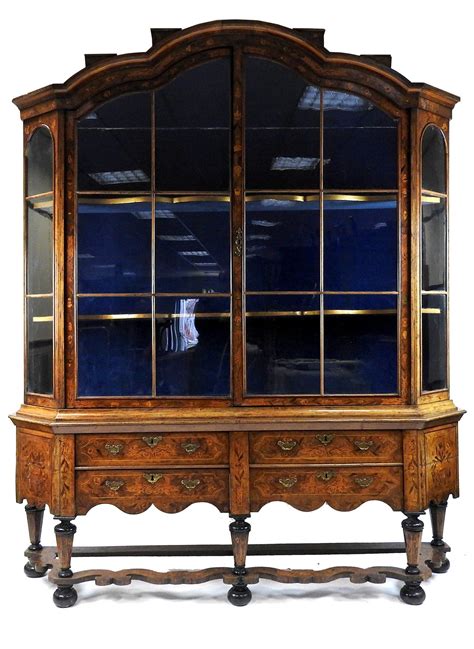 A Dutch Walnut And Floral Marquetry Inlaid Display Cabinet 18th