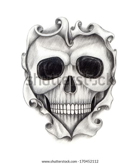 Skull Heart Tattoo Hand Drawing On Stock Illustration 170452112
