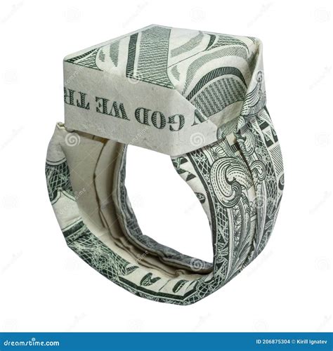 Money Origami Diamond Ring Folded With Real One Dollar Bill Isolated On