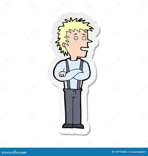 Sticker Of A Cartoon Boy With Folded Arms Stock Vector Illustration