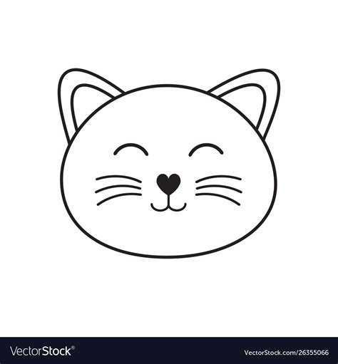 Cat drawing cute face handdrawn sketch ai eps vector. Flat cartoon kawaii black line cat face Royalty Free Vector