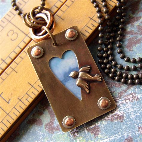 Blue Skies Necklace With Riveted Brass And Soldered Charm Pendant