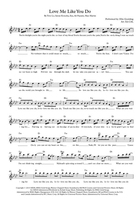 Love Me Like You Do Sheet Music Ellie Goulding Piano Vocal