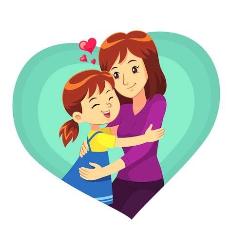 Hija Y Madre Abrazándose Con Amor Vector Premium