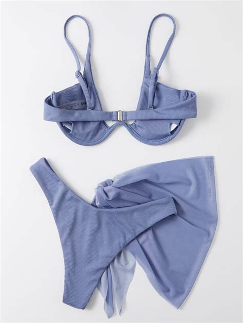 Shein Swim Vcay Conjunto De 3 Peças De Biquíni Com Aros E Saia De Praia