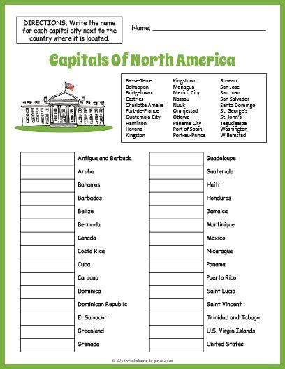 Free Capitals Of North America Geography Worksheet North America