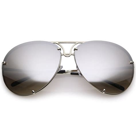 Retro Oversized Floating Mirrored Lens Aviator Sunglasses Zerouv