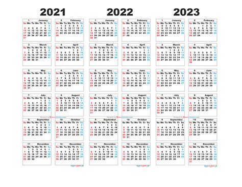 2021 2022 2023 Calendar Usa