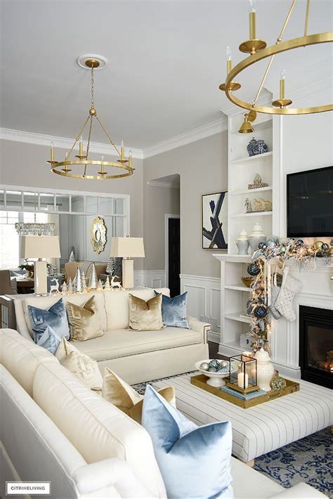 Blue Gold And White Living Room