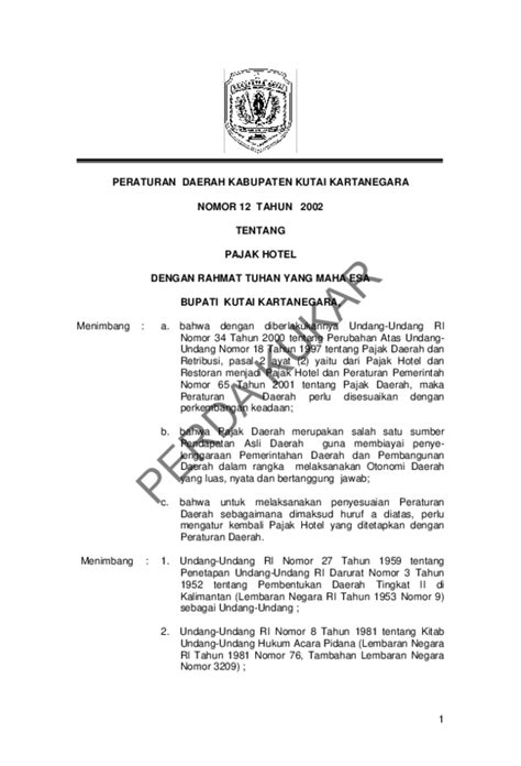 Pdf Peraturan Daerah Kabupaten Kutai Kartanegara Nomor 12 Tahun 2002