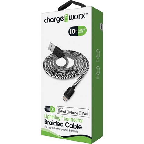 Chargeworx 10ft Lightning Braided Sync And Charge Cable Color