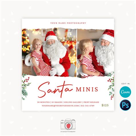 Santa Mini Sessions Template For Canva And Photoshop Strawberry Kit