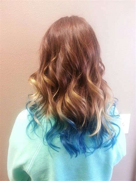 Ombre Teal Hair Brown And Teal Colored Tips Waves Teal Hair