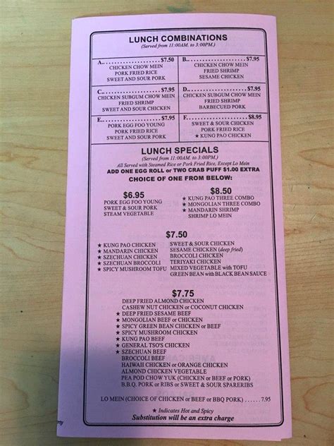 Menu At Johns Chinese Restaurant Keizer