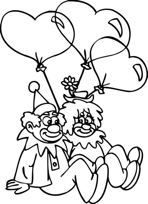 Hearts and banner coloring pages. Clown Couple Had Heart Shaped Balloon Coloring Page ...