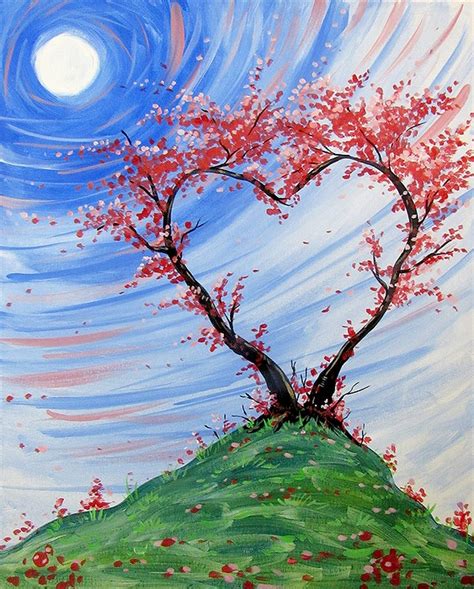 Paint Nite Tree Heart Blossoms