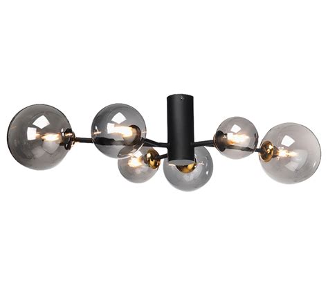 If you need dimming, you can purchase dimming bulbs and dimmers. Oaks Lighting Tere 6 Light Semi Flush Ceiling Light, Black & Antique Gold Finish With Smoked ...