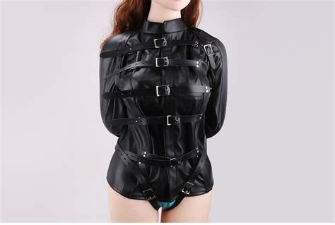 women s sex bondage max security straitjacket with crotch strap body harness pu leather kinky