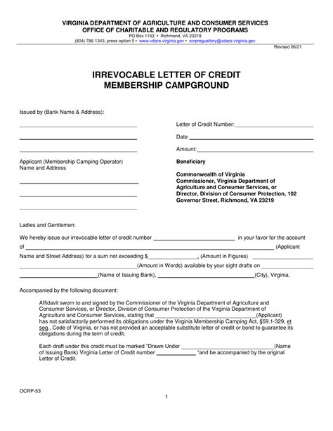 Form Ocrp 53 Download Fillable Pdf Or Fill Online Irrevocable Letter Of