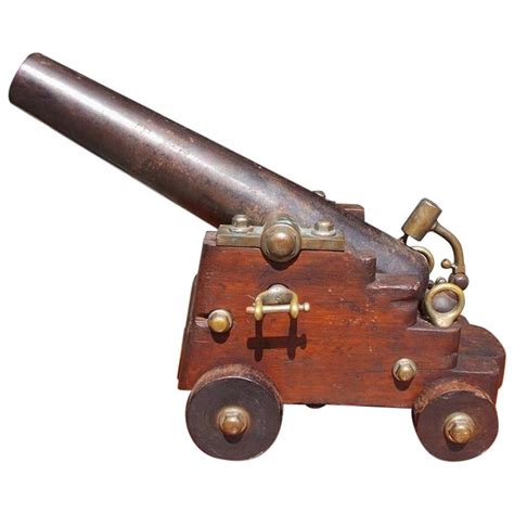 American Bronze Signal Cannon With A Steel Barrel On Mahogany Carriage