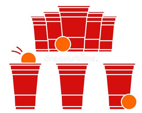 Red Beer Pong Illustration Plastic Cup And Ball With Splashing Beer Traditional Party Drinking