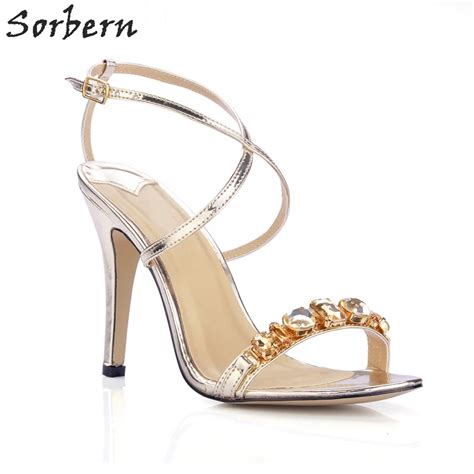 Buy Sorbern Mature Light Gold High Heels Sandals Women Ladies Footwear Crystals