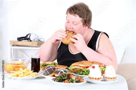 Fat Man Eating A Lot Of Unhealthy Food Stock Foto Adobe Stock