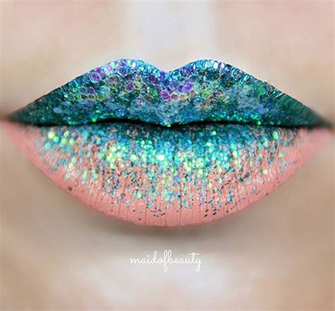 Glittery Turquoise Mermaid Lips Lip Art Mermaid Makeup Lipstick Art