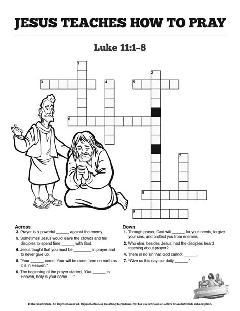 The Lords Prayer Sunday School Crossword Puzzles Each Stanza Of The