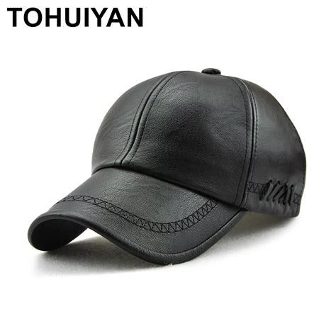 Tohuiyan Mens Leather Baseball Cap Classic Curved Brim Snapback Hat